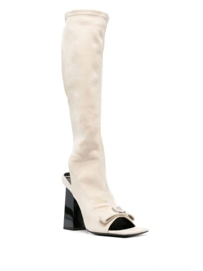 Shop Versace Beige Gianni Boots In Neutrals