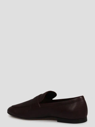 Shop Tod's Grained Leather Loafers In Brown