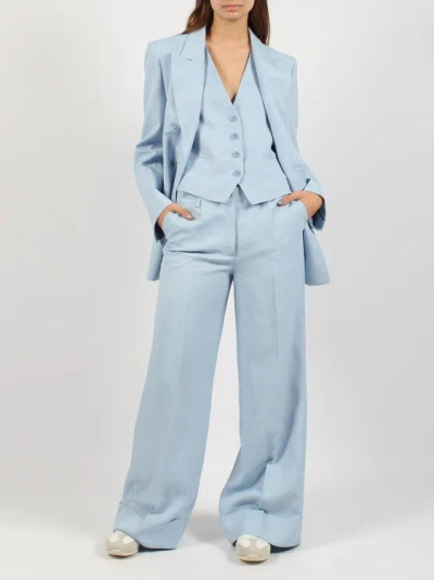 Shop P.a.r.o.s.h Raisa Linen Blend Pant In Blue