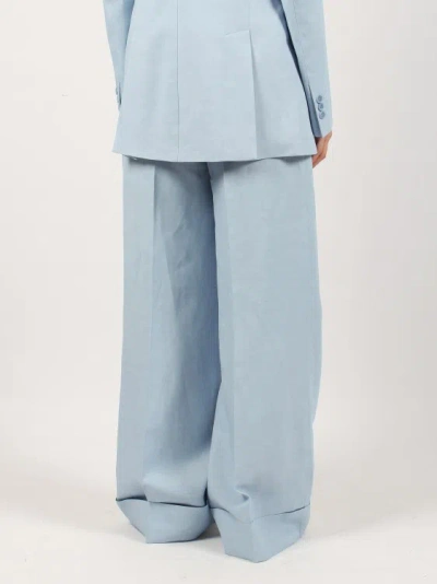 Shop P.a.r.o.s.h Raisa Linen Blend Pant In Blue