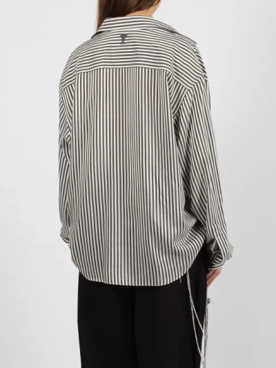 Shop Ami Alexandre Mattiussi Viscose Silk Blend Striped Shirt In Grey