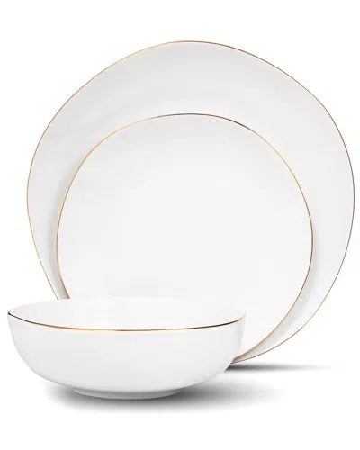 Godinger Andover White 12pc Gold Rim Dinnerware Set, Service For 4 In White