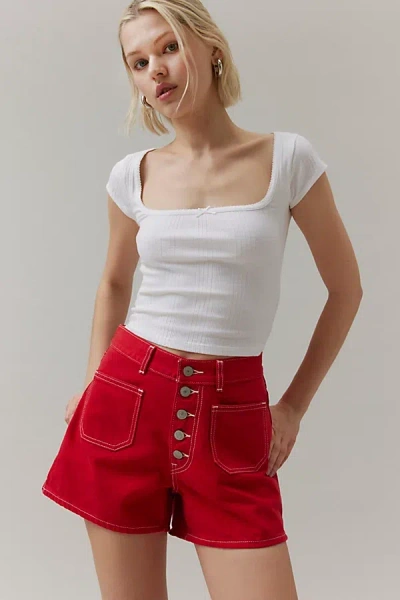 Shop Levi's '80s Patch Pocket Denim Mom Short In Red, Women's At Urban Outfitters
