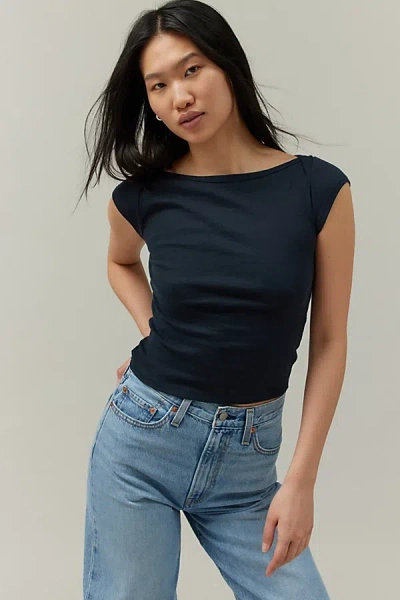 Shop Bdg Willow Short Sleeve Boat Neck Tee In Black At Urban Outfitters