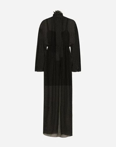 Dolce & Gabbana Long Silk Dress Polka Dot Print In Print