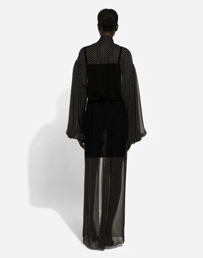 Dolce & Gabbana Long Silk Dress Polka Dot Print In Print