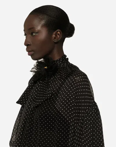 Dolce & Gabbana Long Silk Dress Polka Dot Print In Print