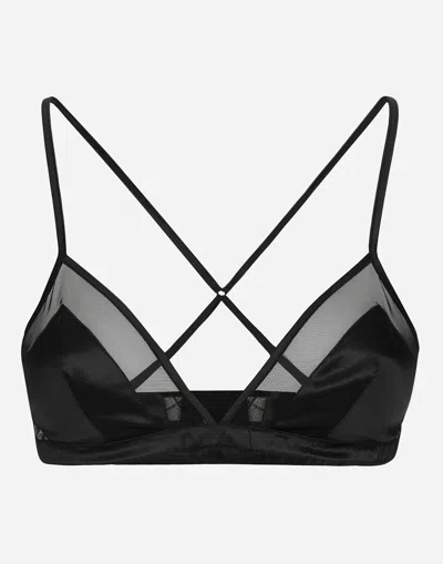 Dolce & Gabbana Satin And Tulle Triangle Bra In Black