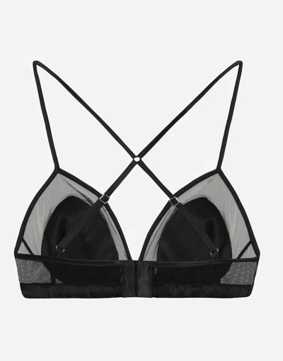 Dolce & Gabbana Satin And Tulle Triangle Bra In Black