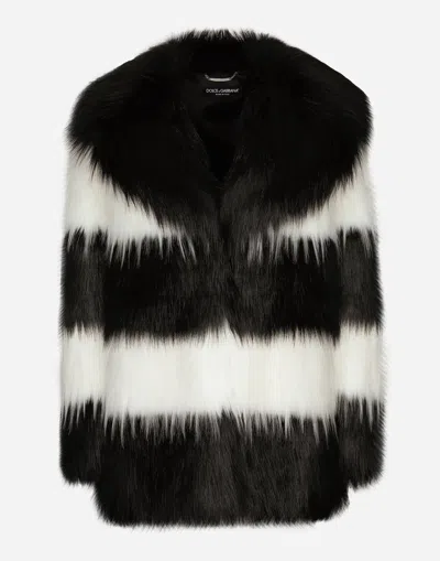 Dolce & Gabbana Striped Faux-fur Coat In マルチカラー