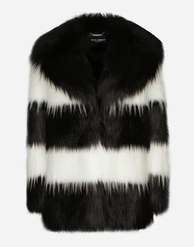 Dolce & Gabbana Striped Faux-fur Coat In マルチカラー