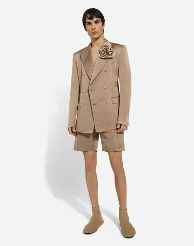 Dolce & Gabbana Floral-appliqué Poplin Brooch In Beige