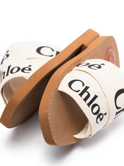 Shop Chloé Woody Logo Strap Sandals White