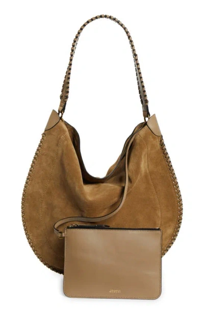 Shop Isabel Marant Large Oskan Suede Hobo Bag In Taupe