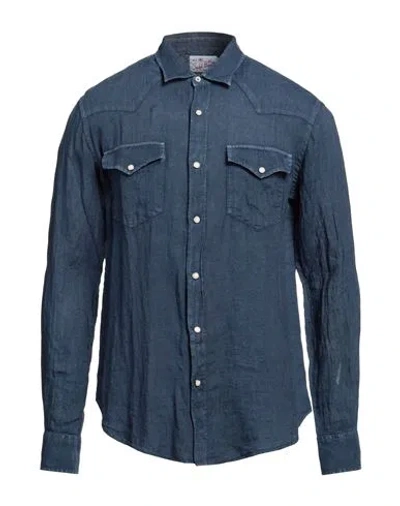 Shop Mc2 Saint Barth Man Shirt Midnight Blue Size M Linen