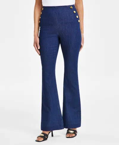 Shop Inc International Concepts Women's Button-trim High-rise Jeans, Created For Macy's In Dark Indigo