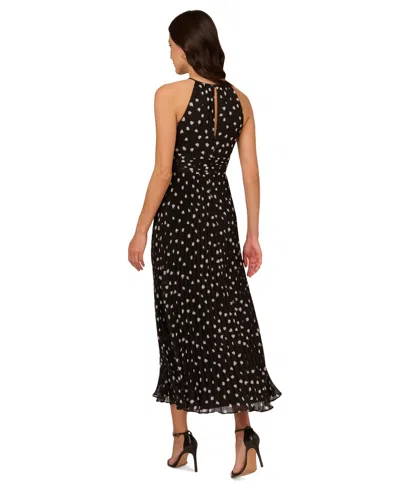 Shop Adrianna Papell Women's Dot-print Pleated Midi Dress In Black,ivory