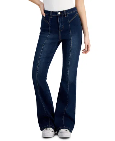 Shop Dollhouse Juniors' High-rise Wide-leg Seamed Jeans In North Shore