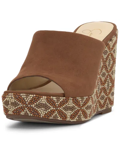 Shop Jessica Simpson Women's Shantelle Platform Wedge Sandals In Tobacco Faux Suede