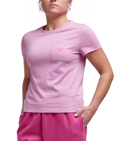 Shop Reebok Women's Active Small-logo Pocket Cotton T-shirt In Jasmine Pink