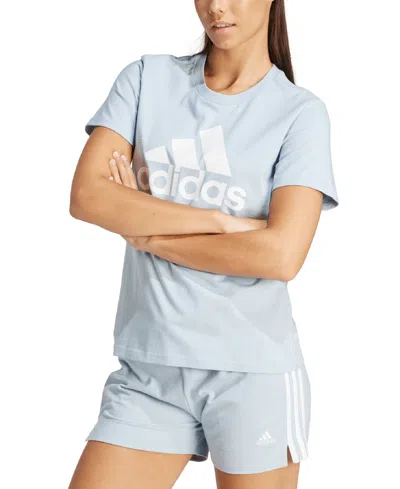 Shop Adidas Originals Women's Essentials Logo Cotton T-shirt, Xs-4x In Wonder Blue,white