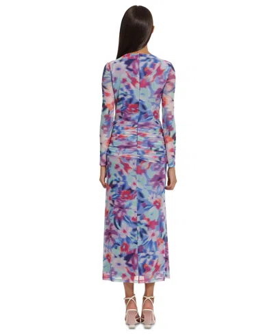 Shop Donna Morgan Women's Printed Ruched Maxi Dress In French Blue,berry