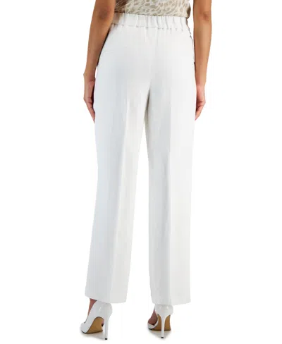 Shop Kasper Women's Linen-blend Mid-rise Straight-leg Pull-on Pants In Lily White