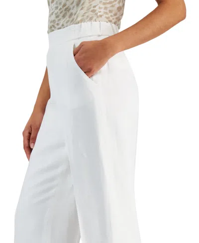 Shop Kasper Women's Linen-blend Mid-rise Straight-leg Pull-on Pants In Lily White