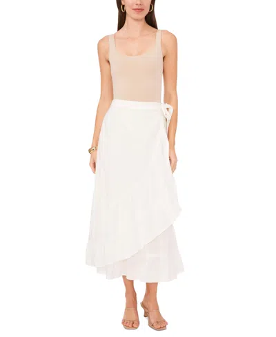 Shop Vince Camuto Women's Solid Ruffled Wrap Midi Skirt In Ultra White
