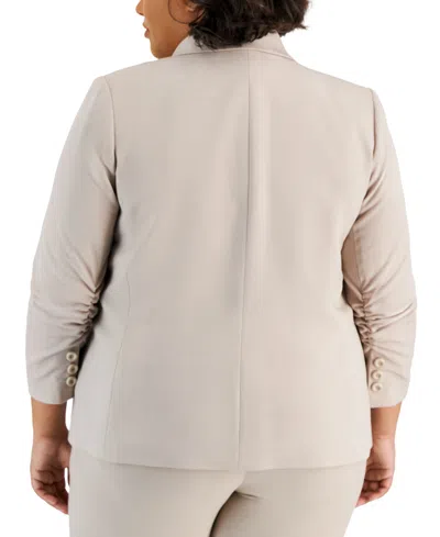Tahari Asl Plus Size Notched Collar Ruched-sleeve Blazer In Sand