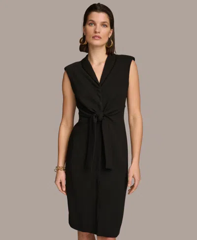 Shop Donna Karan Women's Tie-front Sleeveless Blazer Dress In Black