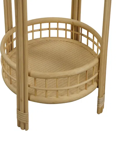 Gallerie Decor Bimini Glass Top Rattan Side Table In Walnut Finish