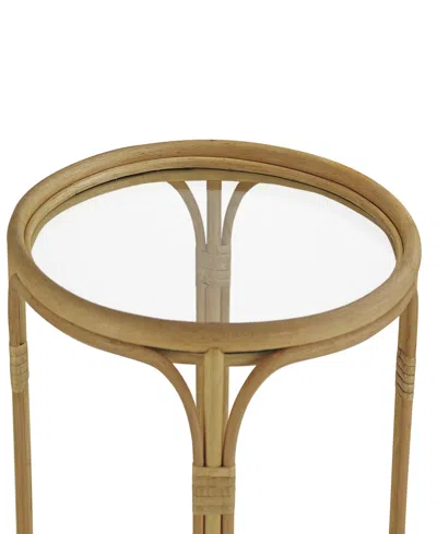 Gallerie Decor Bimini Glass Top Rattan Side Table In Walnut Finish