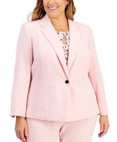 Shop Kasper Plus Size Crepe One-button Blazer In Tutu Pink