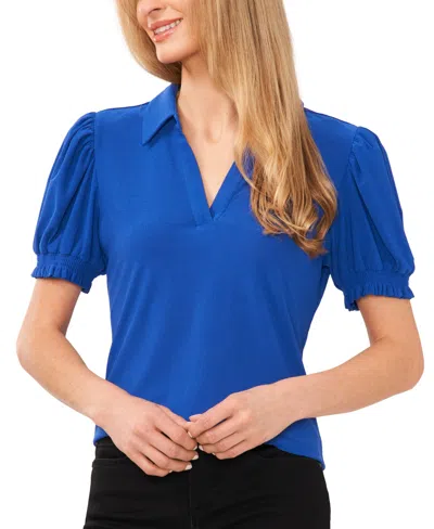 Shop Cece Women's Collared Split Neck Short Sleeve Knit Top In Deep Royal Blue