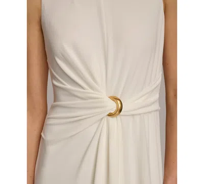 Shop Donna Karan Women's Sleeveless Metal Ring Jersey Dress In Cream