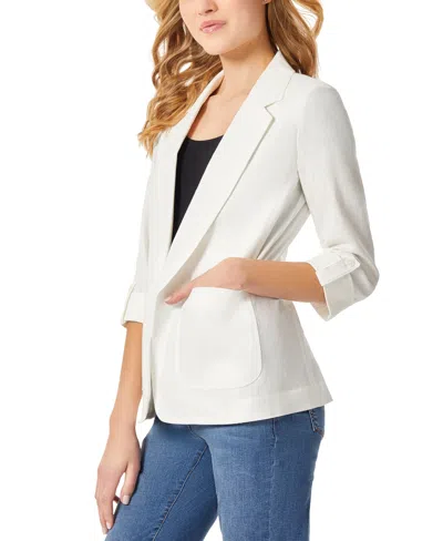 Shop Jones New York Women's Solid Notched-collar Patch-pocket Linen Jacket In Nyc White