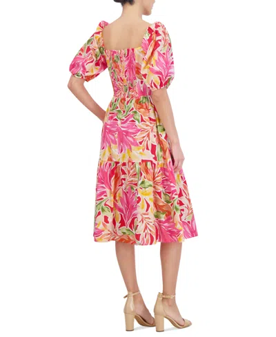 Shop Vince Camuto Women's Floral-print Puff-sleeve Midi Dress In Pink Multi