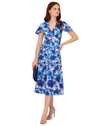 Shop Adrianna Papell Women's Printed Chiffon Midi Dress In Blue Multi