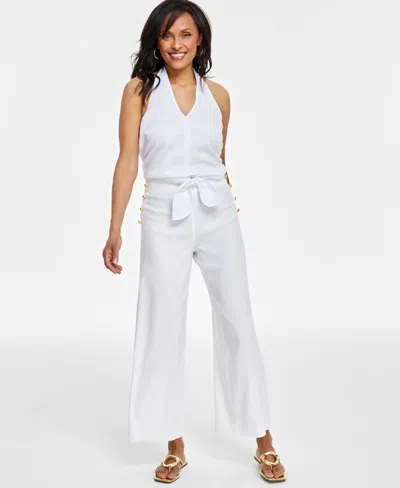 Shop Inc International Concepts Women's Button-trim Wide-leg Pants, Created For Macy's In Bright White