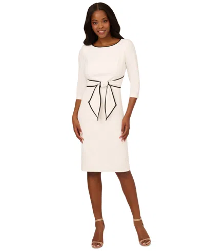 Adrianna Papell Tipped Three-quarter Sleeve Crepe Dress In Ivory,black