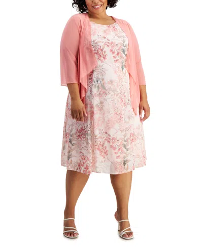 Shop Connected Plus Size Open-front Jacket & Printed Chiffon Dress In Sfc