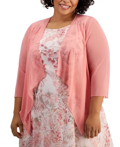 Shop Connected Plus Size Open-front Jacket & Printed Chiffon Dress In Sfc