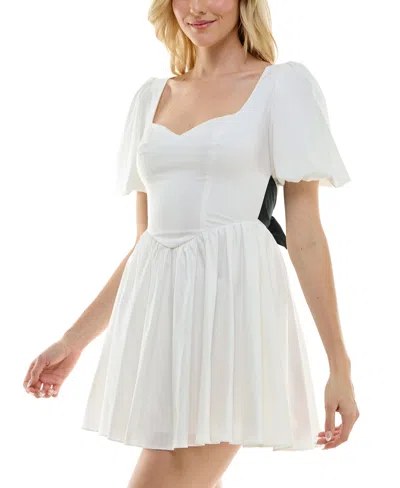 Shop B Darlin Juniors' Sweetheart-neck Puff-sleeve Fit & Flare Dress In White,blk