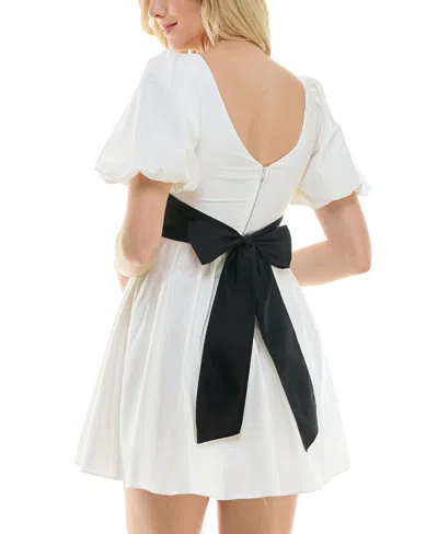 Shop B Darlin Juniors' Sweetheart-neck Puff-sleeve Fit & Flare Dress In White,blk