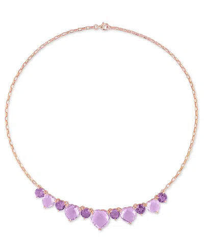 Macy's Pink & Purple Amethyst Heart & Round 17" Collar Necklace (37-1/2 Ct. T.w.) In Rose-plated Sterling S In Amethyst