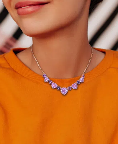 Macy's Pink & Purple Amethyst Heart & Round 17" Collar Necklace (37-1/2 Ct. T.w.) In Rose-plated Sterling S In Amethyst