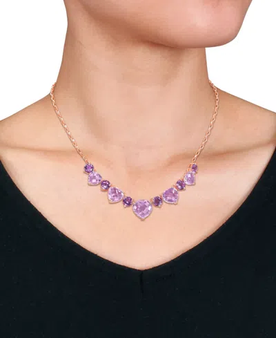 Macy's Pink & Purple Amethyst Heart & Round 17" Collar Necklace (37-1/2 Ct. T.w.) In Rose-plated Sterling S In Amethyst