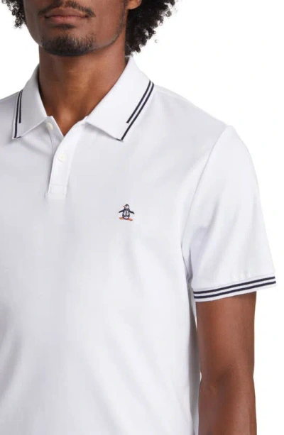 Shop Original Penguin Slim Fit Tipped Logo Embroidered Organic Cotton Interlock Polo In Bright White