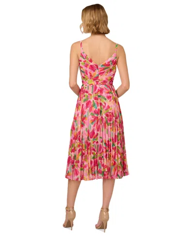 Shop Adrianna Papell Women's Floral-print Pleated Midi Dress In Pink,green Multi